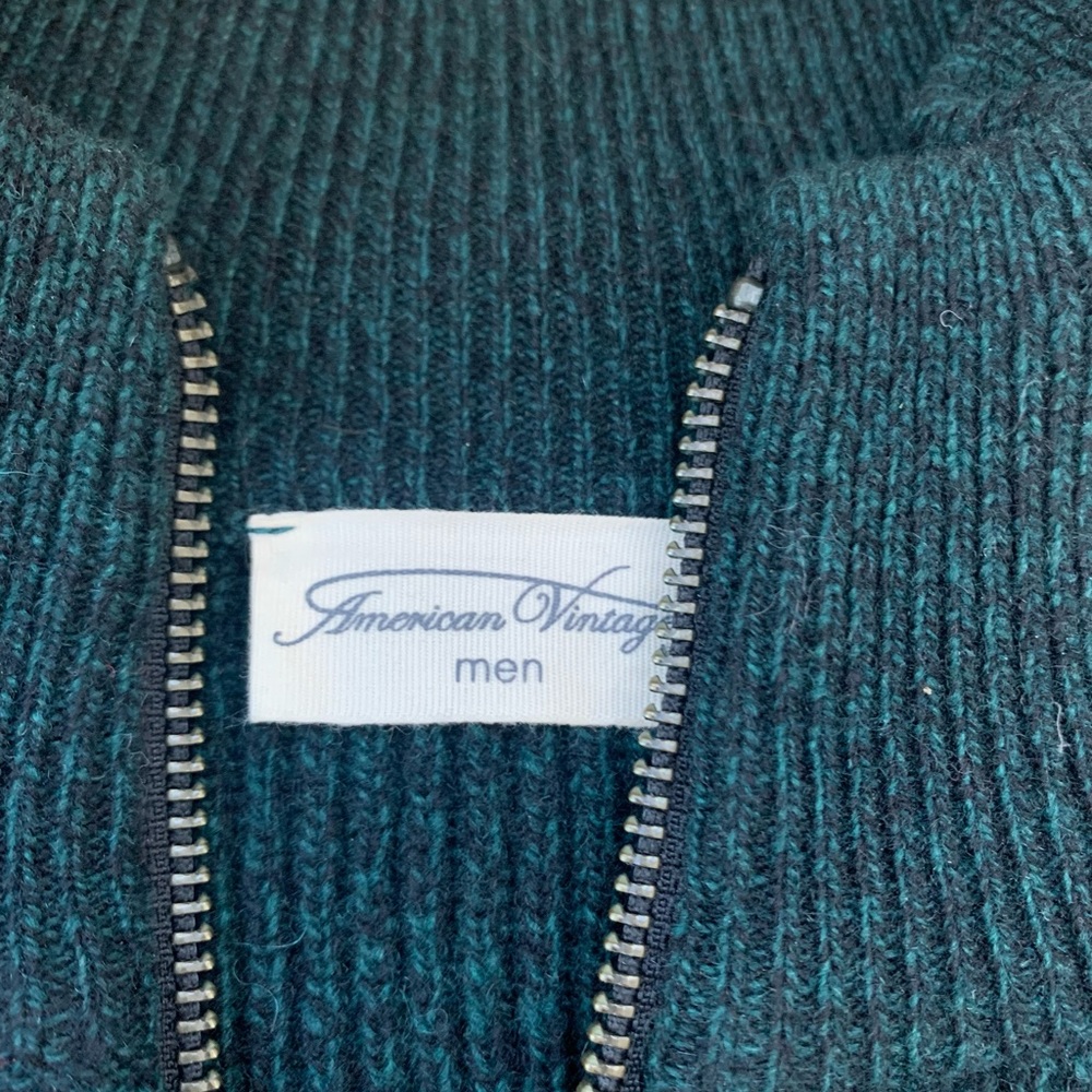 American Vintage unisex Green Knit Zip Up Sweater Jacket Men’s S | Women’s L - Picture 4 of 5